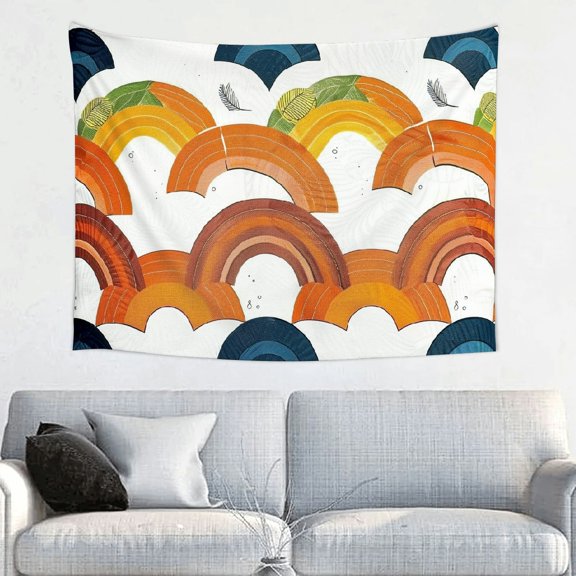 FCXZI Rainbow Pattern Circles Art Deco Tapestry Wall Hanging 100% Polyester 40*30in