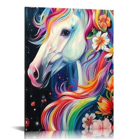 FCXZI Rainbow Unicorn Paint Indoor art wall decoration home is suitable for living room, bedroom, office, dining room, club decoration, can hang Canvas painting 16x20in