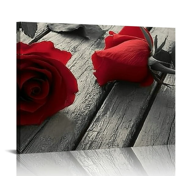 FCXZI Red Flower Wall Art for Couple Bedroom Black and White Living Room Wall Decor Floral Canvas Prints Pictures Romantic Love Letter Bathroom Accessories Artwork Home Decorations  16x12in