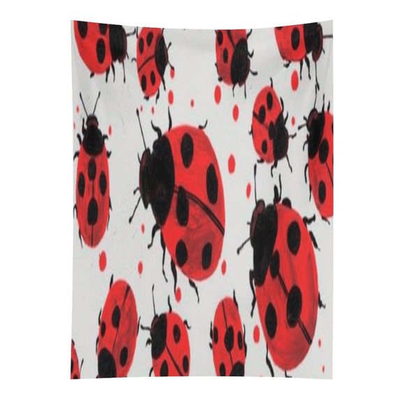 FCXZI Red Ladybugs Pattern Tapestry in Green Fields, Polyester Printed Wall Hanging, Suitable for Bedroom,Dormitory, and Living Room, Aesthetic Home Decoration for Adults and Families