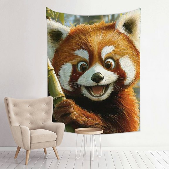 FCXZI Red Panda Bamboo Tree Smiling Tapestry Wall Hanging Decor 30*40in