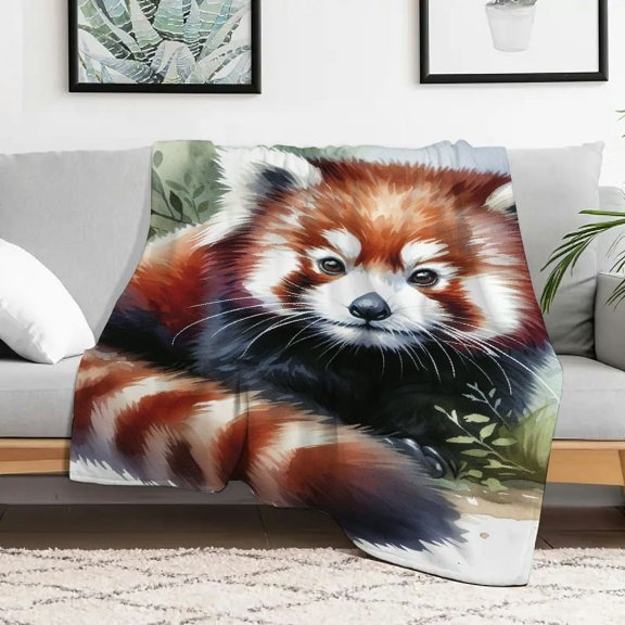 FCXZI Red Panda Foliage Watercolor Flannel Blanket Soft Warm Cozy 40x50in