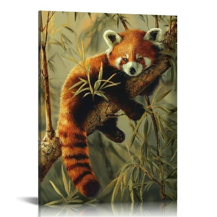 FCXZI Red Panda Tree Branch Bamboo Canvas Wall Art Home Decor 12x16in