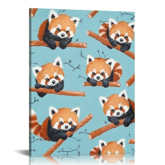 FCXZI Red Pandas Sticks Blue Background Canvas Art Print 12x16 12x16in