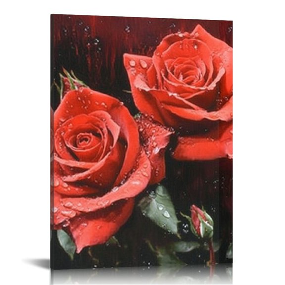 FCXZI Roses Water Droplets Canvas Print Wall Art Home Decor 12x16in