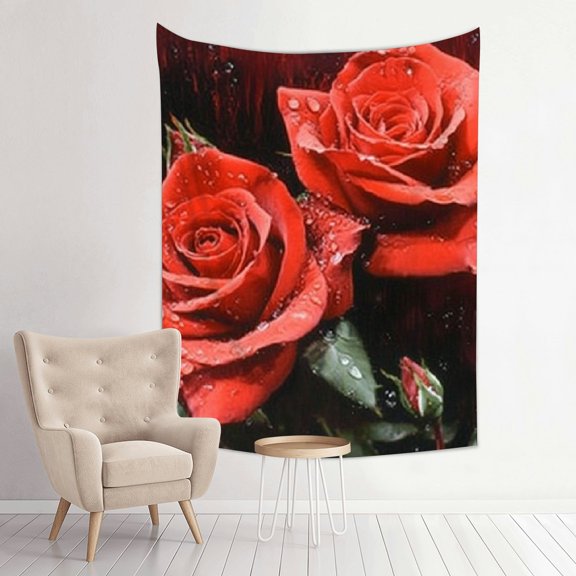 FCXZI Roses Water Droplets Tapestry Wall Decoration 100% Polyester 30*40in