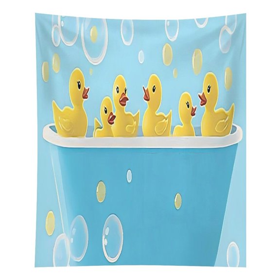 FCXZI Rubber Ducks Bathtub Bubbles Tapestry in Green Fields, Polyester Printed Wall Hanging, Suitable for Bedroom,Dormitory, and Living Room, Aesthetic Home Decoration for Adults and Families