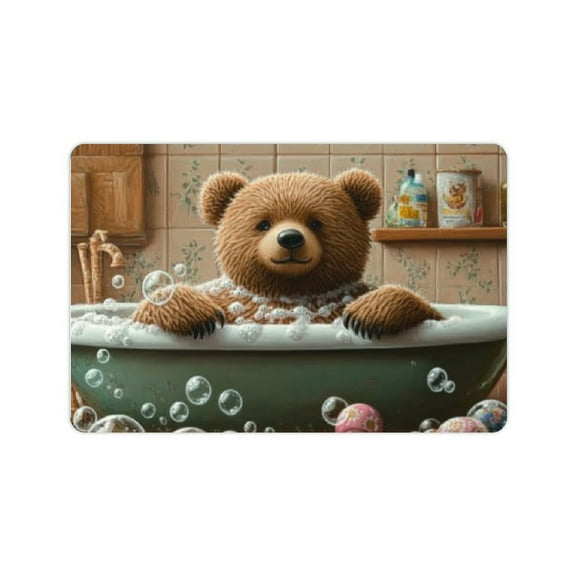 FCXZI Rustic bath mat, fun bear weathered bathtub bubble farmhouse floral panels, luxury bathroom dcor mat with non-slip back 24x16in
