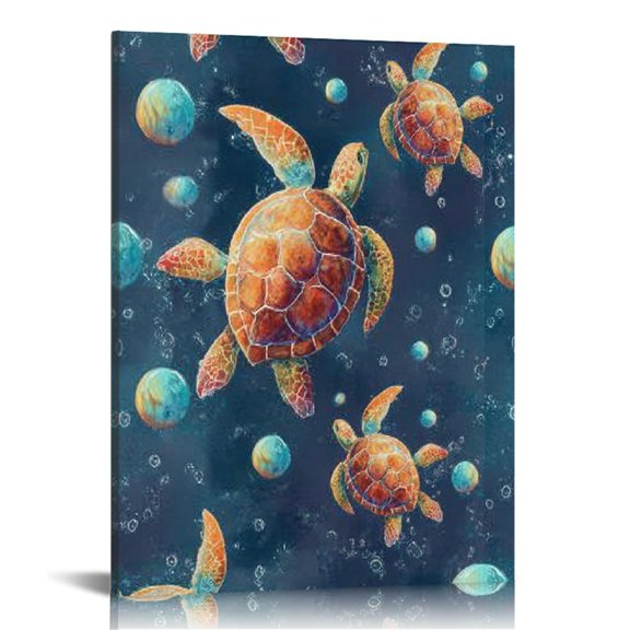 FCXZI Sea Turtle Bubbles Ocean Art Canvas Print Home Decor 16x20in
