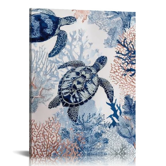 FCXZI Sea Turtle Coral Fabric Art Modern Canvas Wall Decor 12x16 12x16in