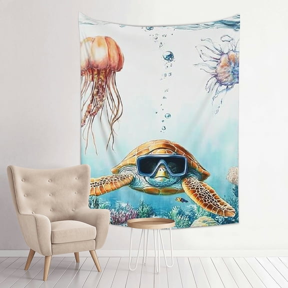 FCXZI Sea Turtle Jellyfish Scuba Mask Wall Art Tapestry 4 Sizes 30*40in