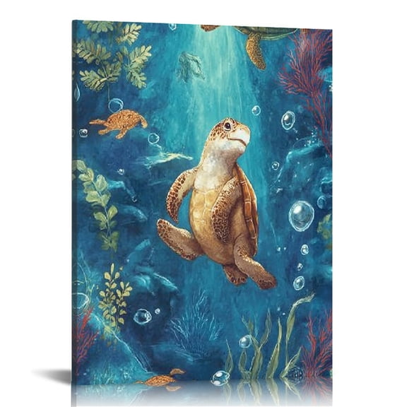 FCXZI Sea Turtle Underwater Plants Canvas Wall Art Home Decor 16x20in