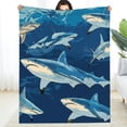 thumbnail image 1 of FCXZI Sharks Ocean Illustration Flannel Blanket - Soft Warm Multi-Purpose 30*40in, 1 of 7