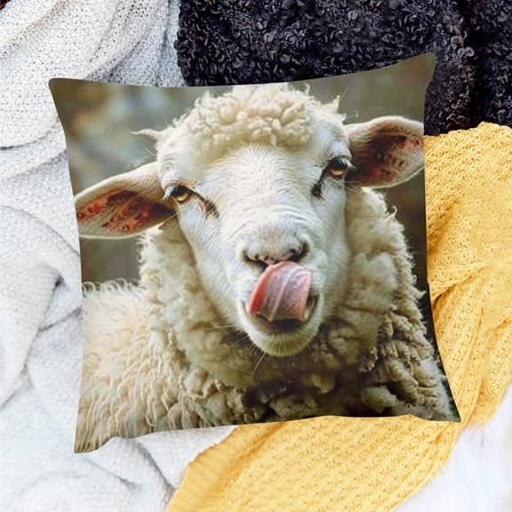 FCXZI Sheep Throw Pillow Cover 100% Linen Decorative Cushion Cover 18x18in