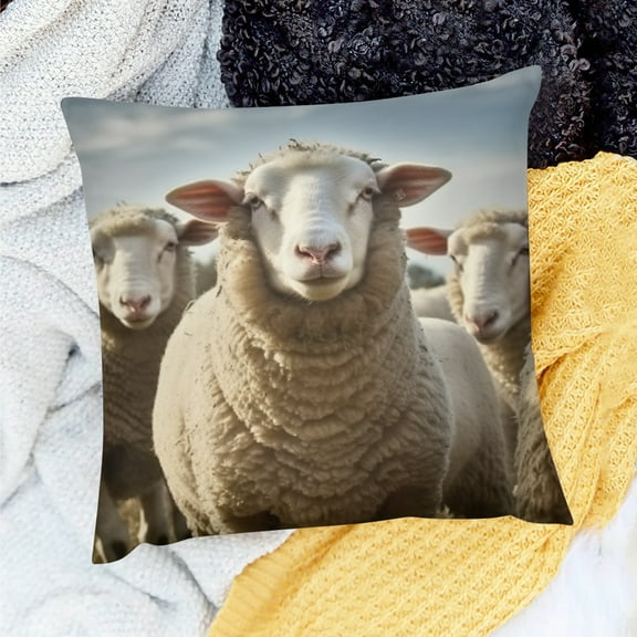 FCXZI Sheep Throw Pillow Cover for Home Sofa Couch Decorative Linen 18x18in