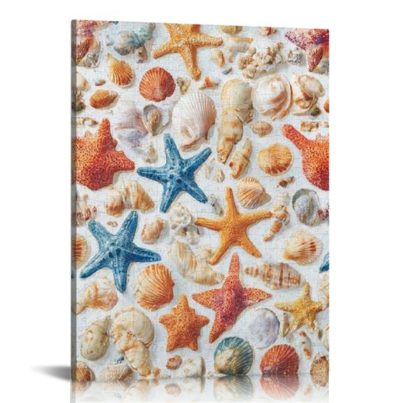 FCXZI Shells Starfish Jigsaw Wall Decor Canvas Art for Home 12x16in