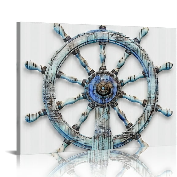 FCXZI Ship Wheel Stripes Canvas Art Modern Prints Ready To Hang Home Decor 16x12in