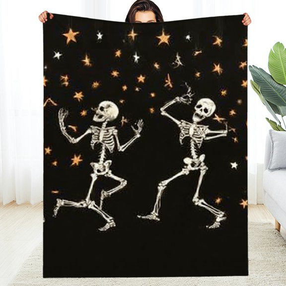 FCXZI Skeletons Dancing Stars Flannel Blanket, All-Season Soft Cozy 60*80in