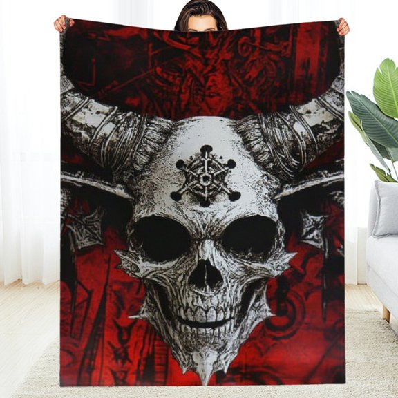FCXZI Skull Horns Demon Flannel Blanket for Couch Bed Sofa 40*50in