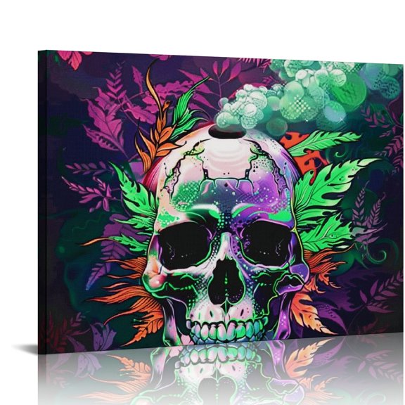 FCXZI Skull Smokestack Leaves Canvas Wall Art Decor for Home Living Room Bedroom Kitchen Ready To Hang Room Home Art Decor 16x12in