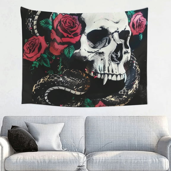 FCXZI Skull Snake Roses Print Tapestry Wall Art Home Decor 60x80 40*30in