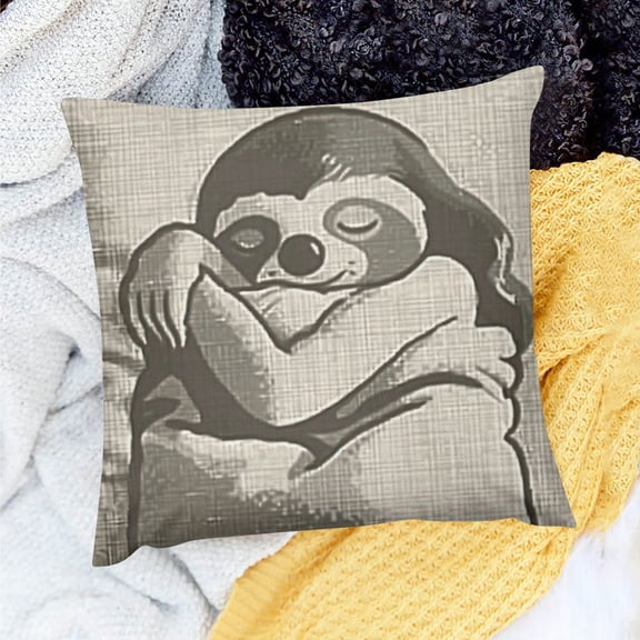 FCXZI Sleepy Sloth Hugging Pillow  Linen Throw Pillow Case Decorative Couch Pillow Cover for Indoor Outdoor Home Decoration  20x20in