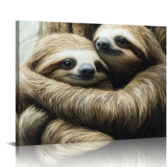 FCXZI Sloth Canvas Wall Art, Sloths on Branches Painting Black and White Funny Sloths Picture Print for Bedroom Nursery Decor 20x16in