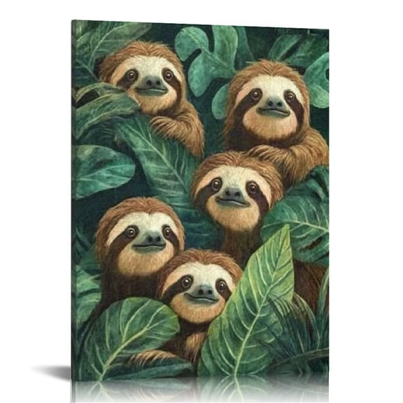 FCXZI Sloths Leaves Print Canvas Wall Decor for Home Office 12x16 12x16in