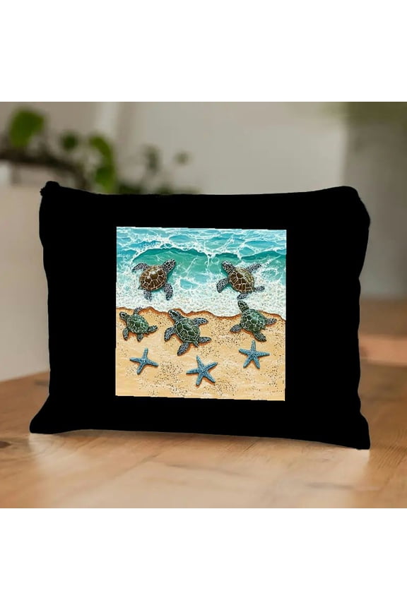 Small Makeup Bag for Purse Cute Canvas Waterproof Cosmetic Bags for Women Zipper Travel Toiletry Pouch-Seashell on Beach Makeup Bags Black