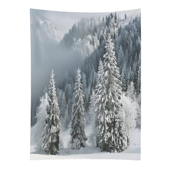 FCXZI Snowy Winter Pine Forest Tapestry in Green Fields, Polyester Printed Wall Hanging, Suitable for Bedroom,Dormitory, and Living Room, Aesthetic Home Decoration for Adults and Families