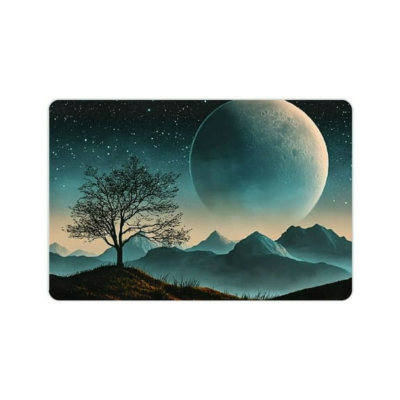 FCXZI Space bath mat, mountain night sky forest crescent moon star universe infinite star graphics, luxury bathroom decorative mat with non-slip back decorative floor mat 24x16in