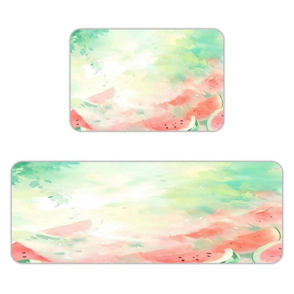 FCXZI Splash Watermelon Background Pattern Kitchen Mats for Floor, Sets of 2, Soft Washable, Clear Print, Non Skid Waterproof Kitchen Rug for Sink Floor Sink Laundry Bar Office Room Home Cooks