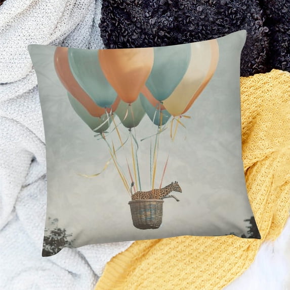 FCXZI Square Cushion Cover Balloons Home Decor Throw Pillows for Sofa Couch - 100% Linen, Set of 1, 3 Sizes 24x24in