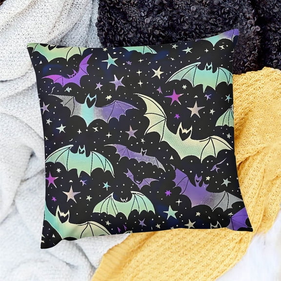 FCXZI Square Cushion Cover - Bat Stars Moon Theme - Birthday Gift for Home Sofa Couch Decor 24x24in