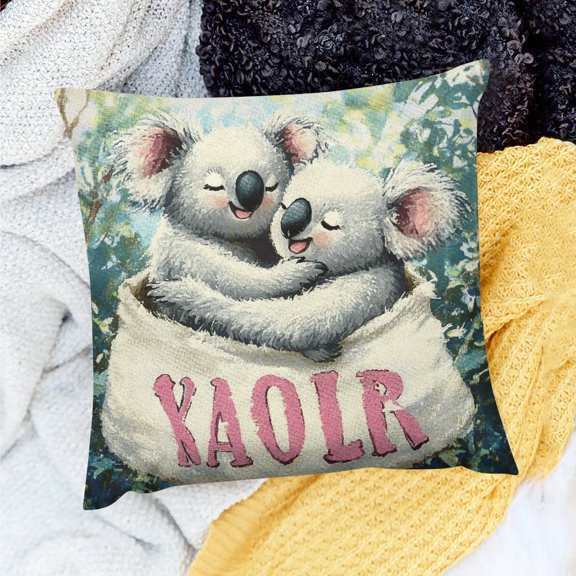 FCXZI Square Cushion Cover Cute Koalas Indoor Sofa Couch Linen 18x18in