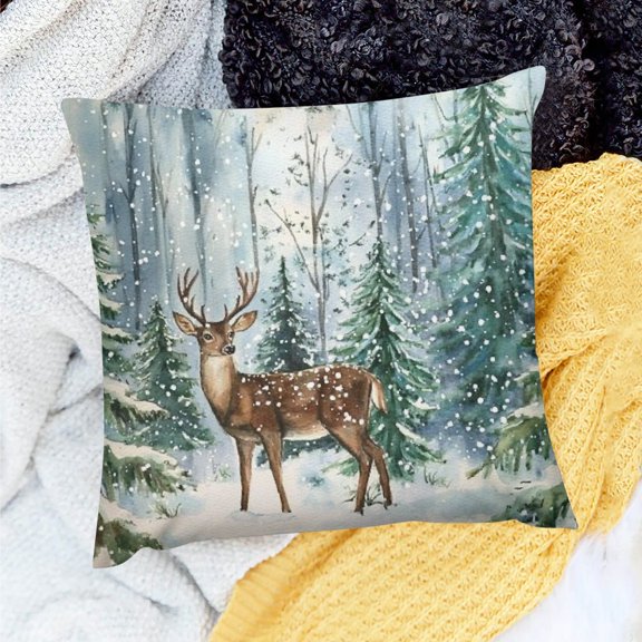 FCXZI Square Cushion Cover Deer Snow Forest Home Sofa Decor 18x18in