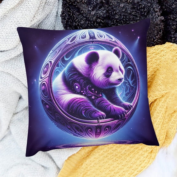 FCXZI Square Cushion Cover Fantasy Panda Futuristic Pod 100% Linen Home Sofa Couch Decoration 18x18in