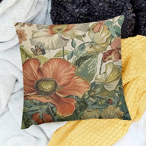 FCXZI Square Cushion Cover Flowers Leaves Butterfly Decor for Home Sofa Couch - Set of 1 Pillow Case 18x18in