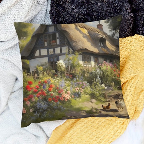 FCXZI Square Cushion Cover Flowers Throw Pillow Cover Linen 100% 20x20in