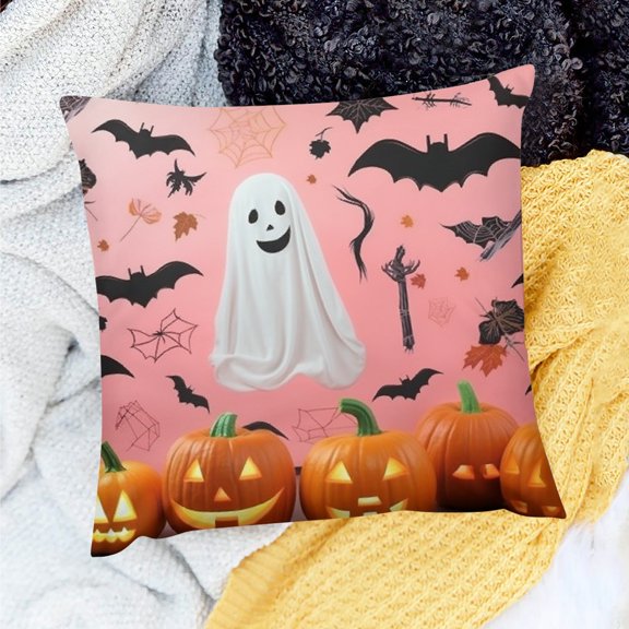 FCXZI Square Cushion Cover Ghost Pumpkin Halloween Decorations 18x18in