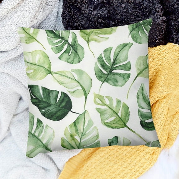 FCXZI Square Cushion Cover Leaf Pattern Indoor Sofa Couch Linen 24x24in