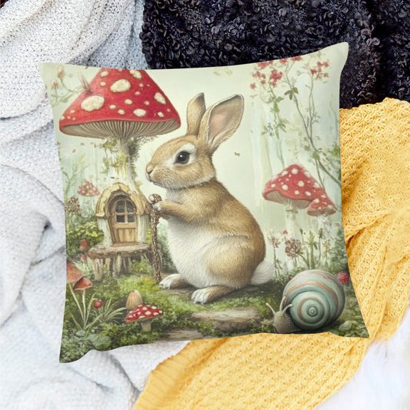 FCXZI Square Cushion Cover Rabbit Mushroom Snail 100% Linen Pillowcase 18x18in