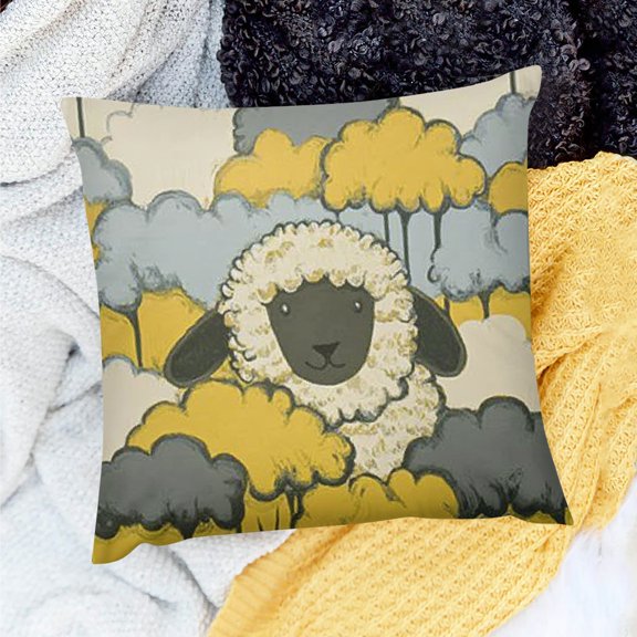 FCXZI Square Cushion Cover Sheep Corn Clouds Pillow Case Linen 18x18in