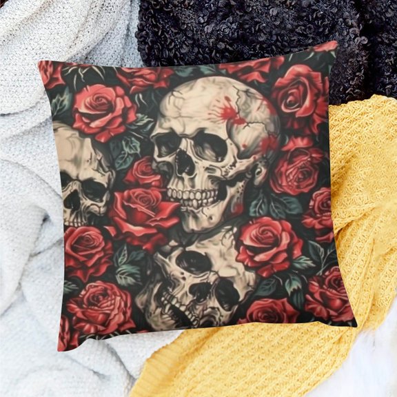 FCXZI Square Cushion Cover Skulls Roses Gothic Art Home Decor 20x20in