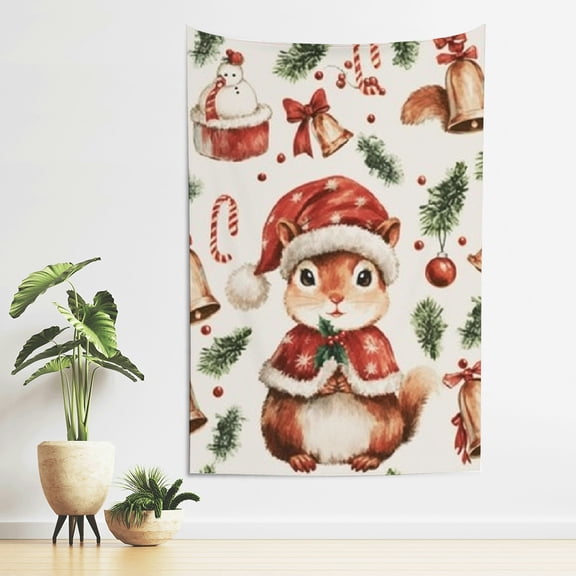 FCXZI Squirrel Christmas Decorations Bell Tapestry Wall Hanging 40*60in