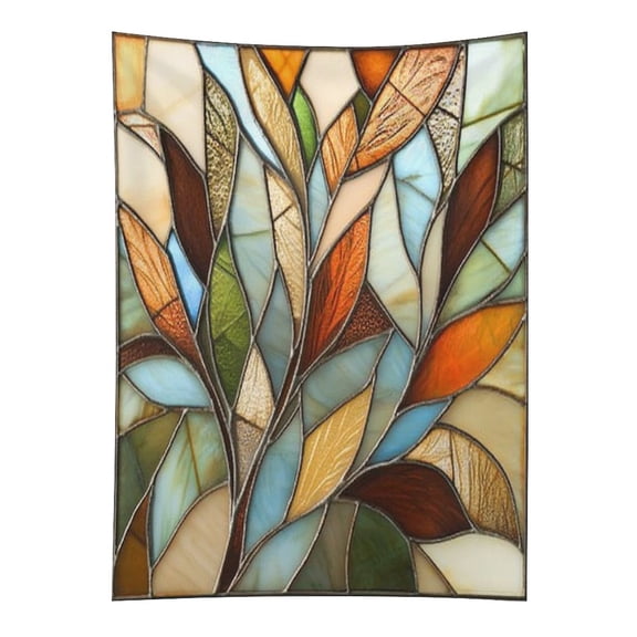 FCXZI Stained Glass Autumn Leaves Tapestry in Green Fields, Polyester Printed Wall Hanging, Suitable for Bedroom,Dormitory, and Living Room, Aesthetic Home Decoration for Adults and Families