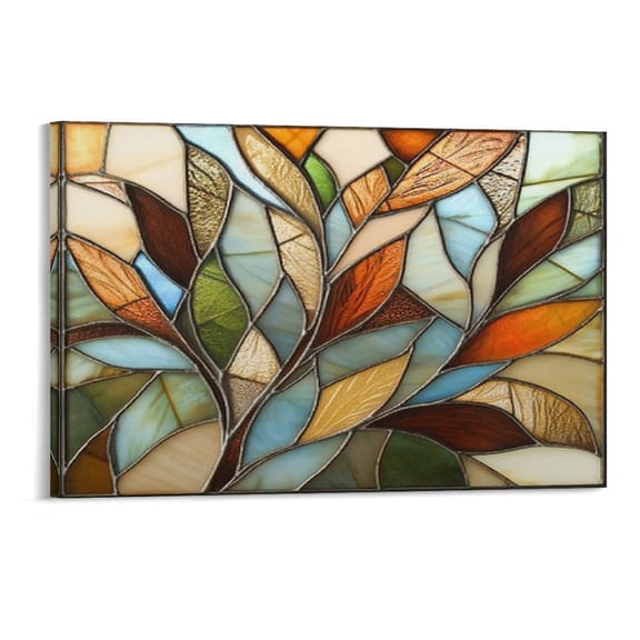 FCXZI Stained Glass Autumn Leaves Wall Art, High-definition Printed Frameless Canvas Wall Art, Suitable for Hanging in Bedrooms, Dormitories, and Living Rooms, for Adult and Home Decoration