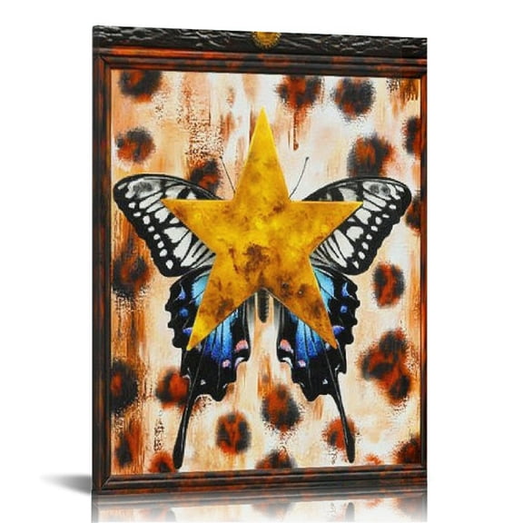 FCXZI Star Leopard Print Butterfly Canvas Wall Art Ready to Hang 16x20in