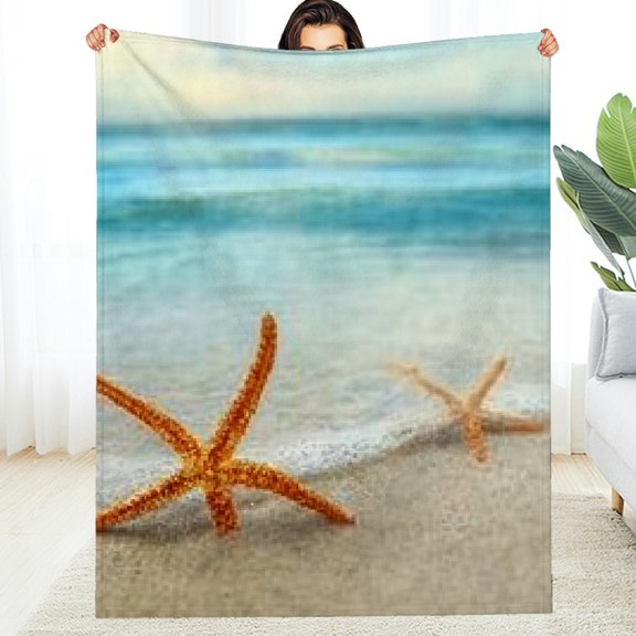 FCXZI Starfish Beach Ocean Flannel Blanket, Reversible Cozy Throw 40*50in
