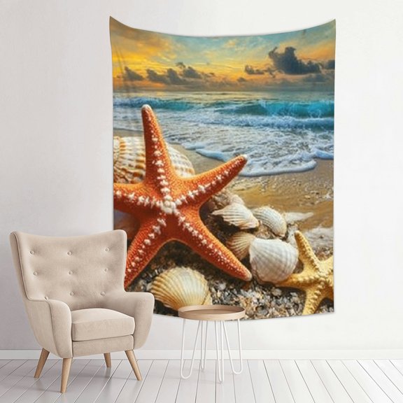 FCXZI Starfish Sea Shells Beach Print Wall Tapestry Home Decor 30*40in